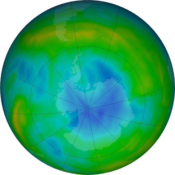 Antarctic ozone map for 29 June 2018